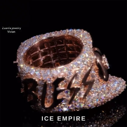 Iced Out Rose Gold Plated Moissanite Ring