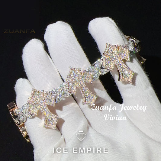 Iced Out Cross Rose Gold Moissanite Cuban Chain