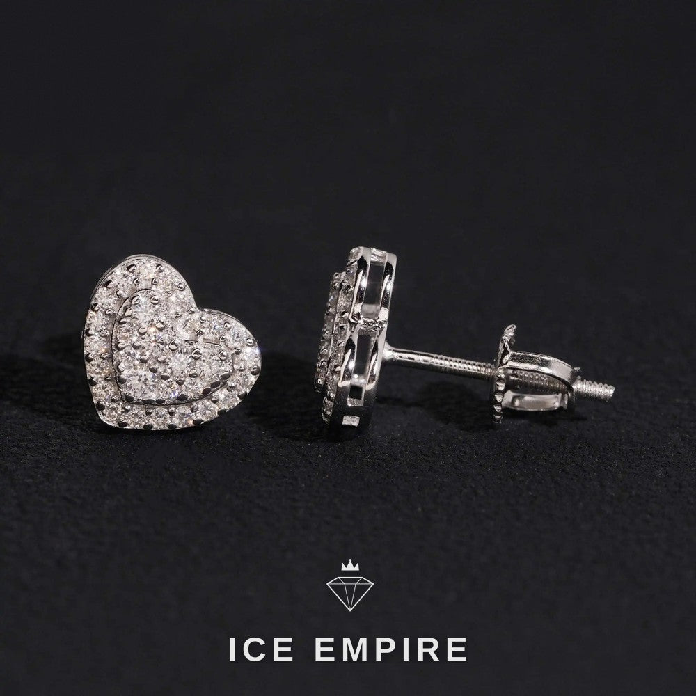 Iced Out Heart 14K Gold Moissanite Stud Earrings