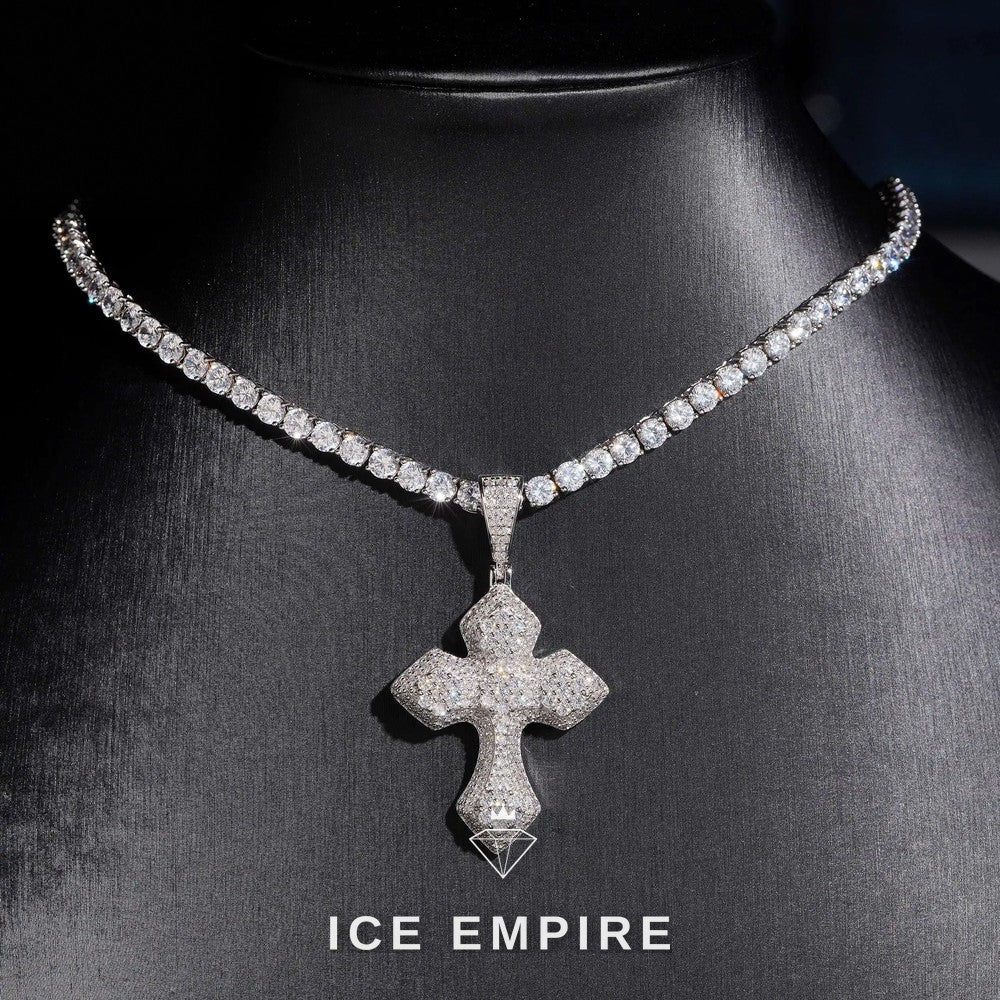 Iced Out Cross Gold Plated Lab Grown Diamond Pendant