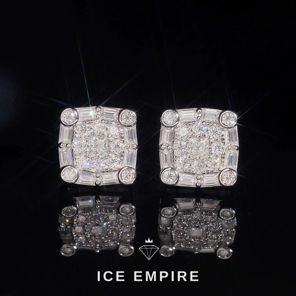 Iced Out Baguette 925 Silver Moissanite Stud Earrings