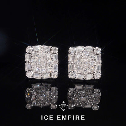 Iced Out Baguette 925 Silver Moissanite Stud Earrings