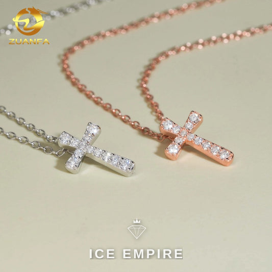 Iced Out Cross Rose Gold Plated Moissanite Cuban Chain