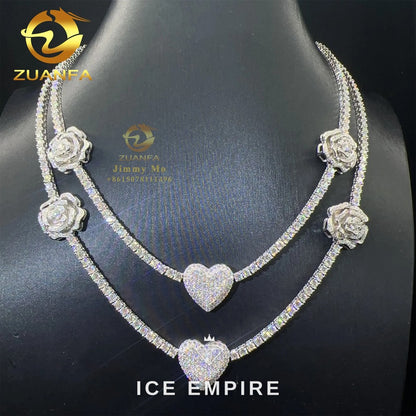 Iced Out Heart Rose Gold Moissanite Cuban Chain