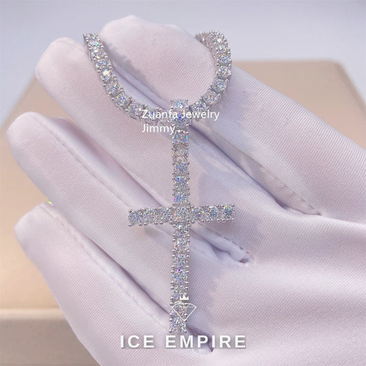 Iced Out Cross Rose Gold Plated Moissanite Tennis Chain