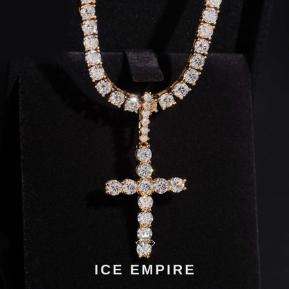 Iced Out Cross Rose Gold Plated Moissanite Pendant