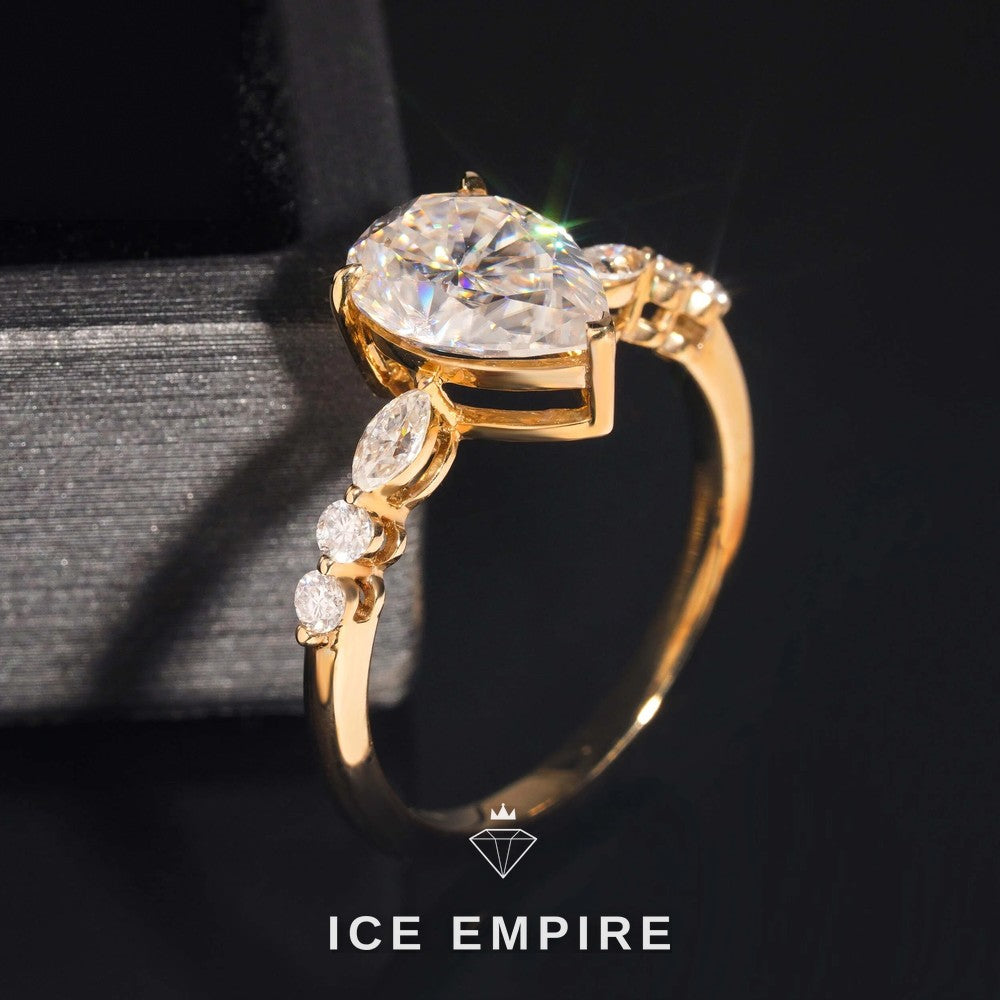 Iced Out 10K Gold Moissanite Engagement Ring