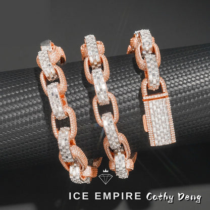 Iced Out Baguette Rose Gold Plated Moissanite Cuban Chain
