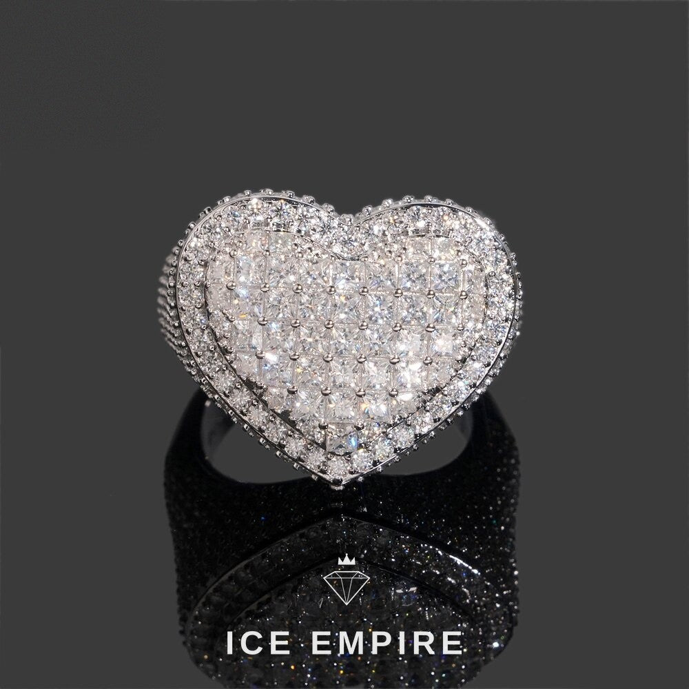 Iced Out Heart 925 Silver Moissanite Ring