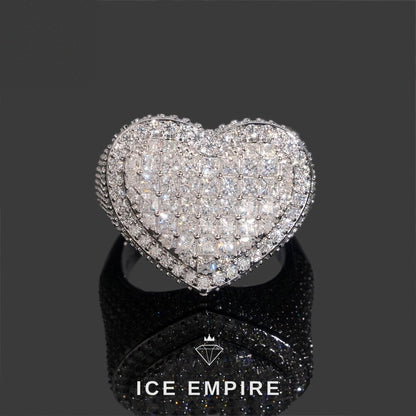 Iced Out Heart 925 Silver Moissanite Ring