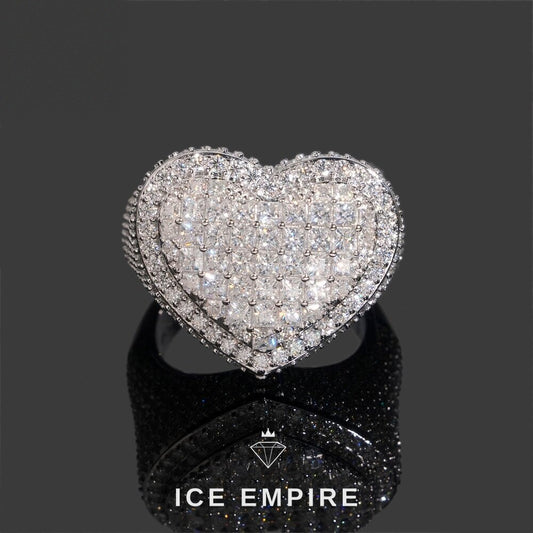 Iced Out Heart 925 Silver Moissanite Ring