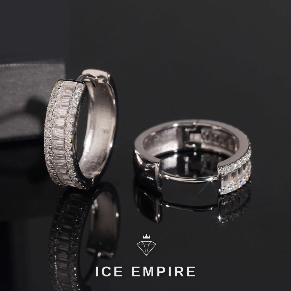 Iced Out Baguette Gold Plated Moissanite Hoop Earrings