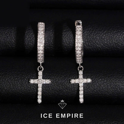 Iced Out Cross 14K Gold Moissanite Stud Earrings
