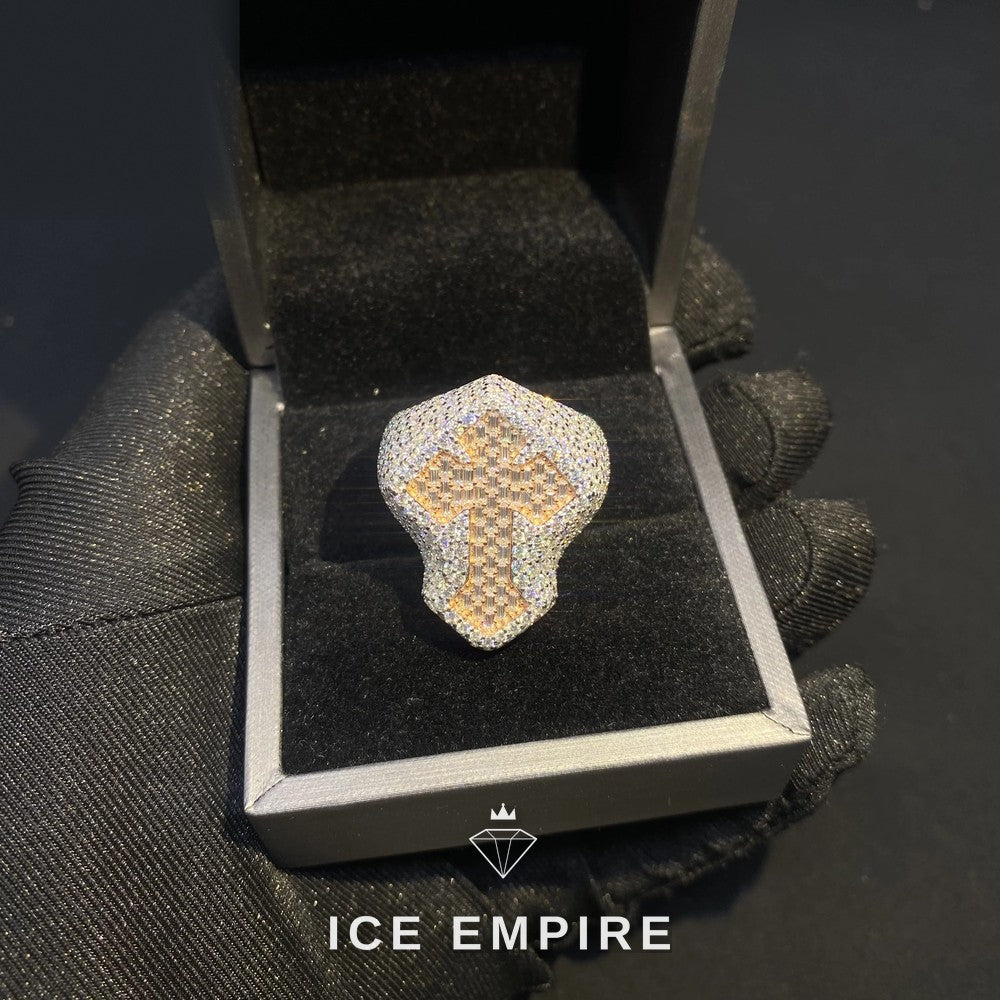 Iced Out Baguette Rose Gold Plated Moissanite Ring