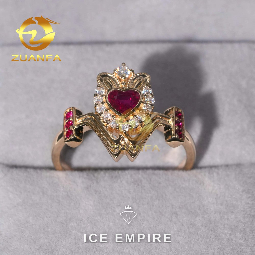 Iced Out Heart 14K Gold Wedding Band