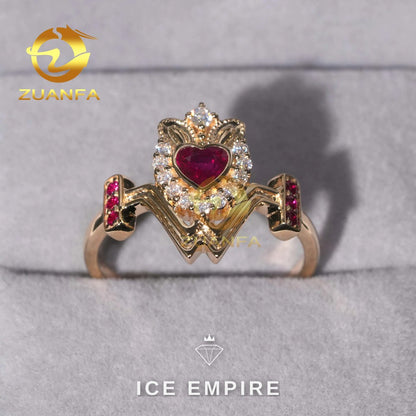 Iced Out Heart 14K Gold Wedding Band