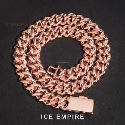 Iced Out Baguette Rose Gold Moissanite Cuban Chain
