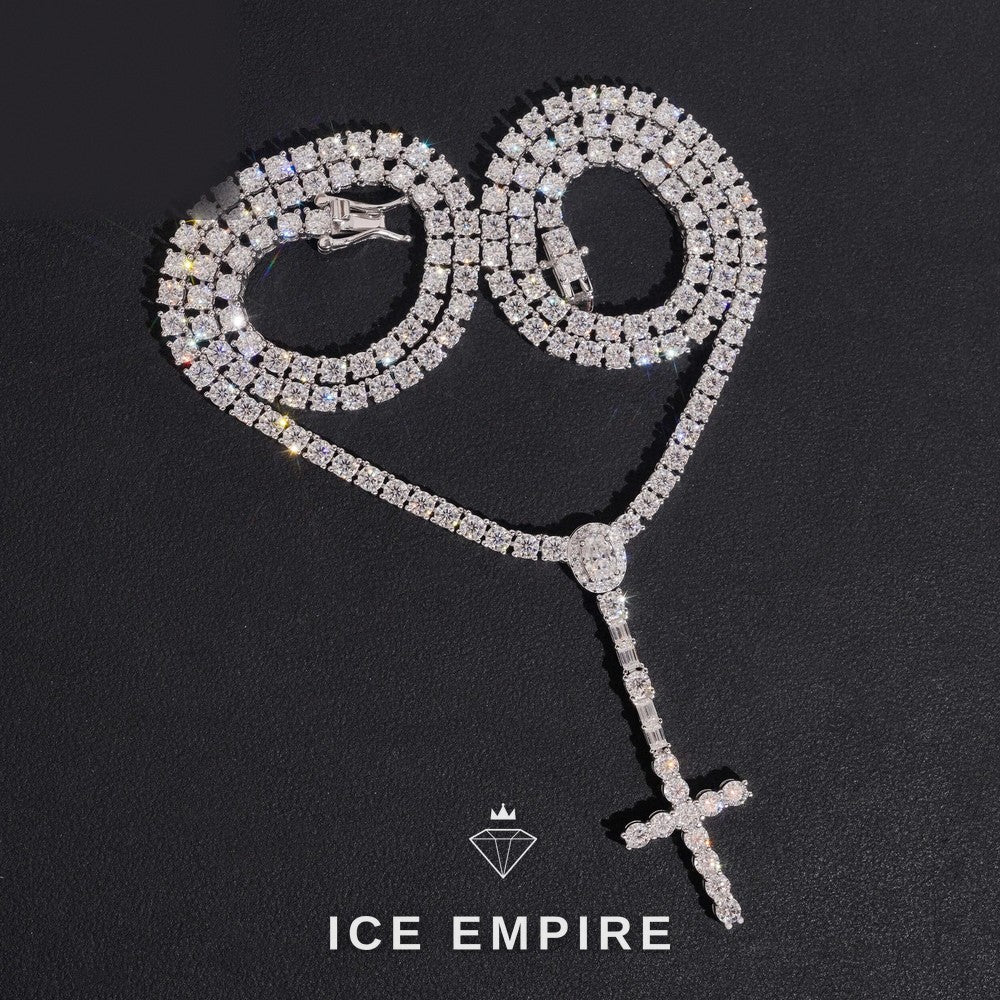 Iced Out Cross 925 Silver Moissanite Tennis Chain