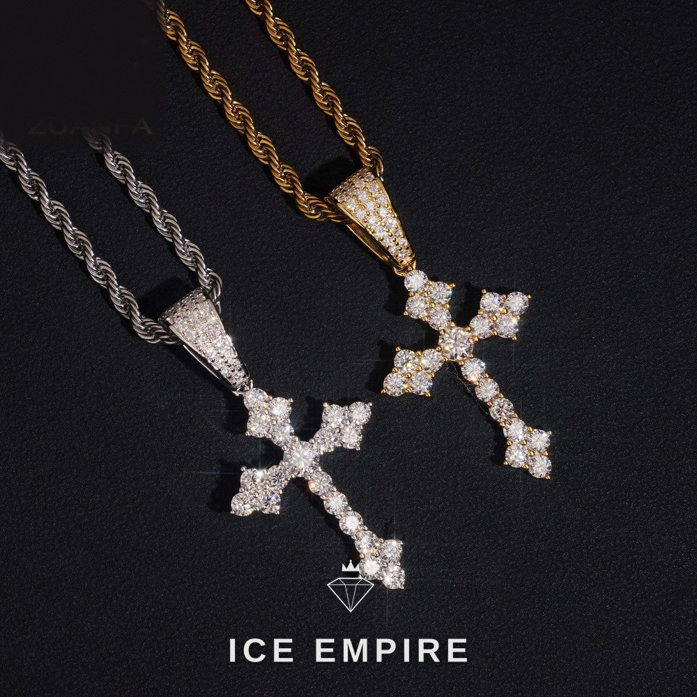 Iced Out Cross 925 Silver Moissanite Pendant