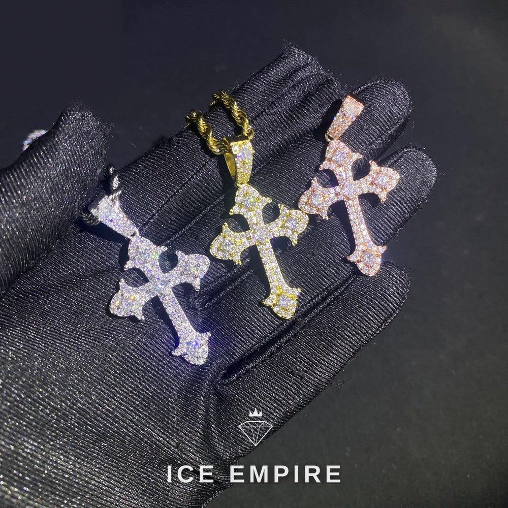 Iced Out Cross Rose Gold Plated Moissanite Pendant