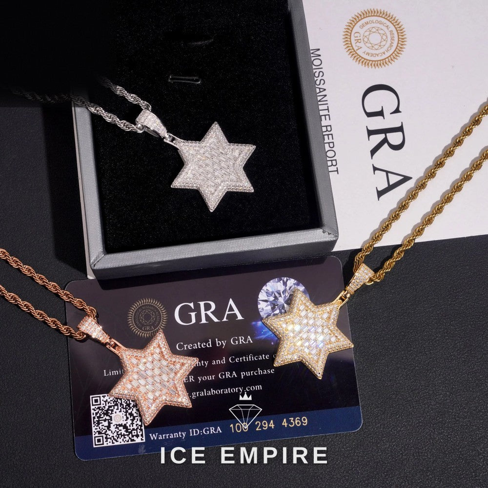 Iced Out Baguette 925 Silver Moissanite Pendant