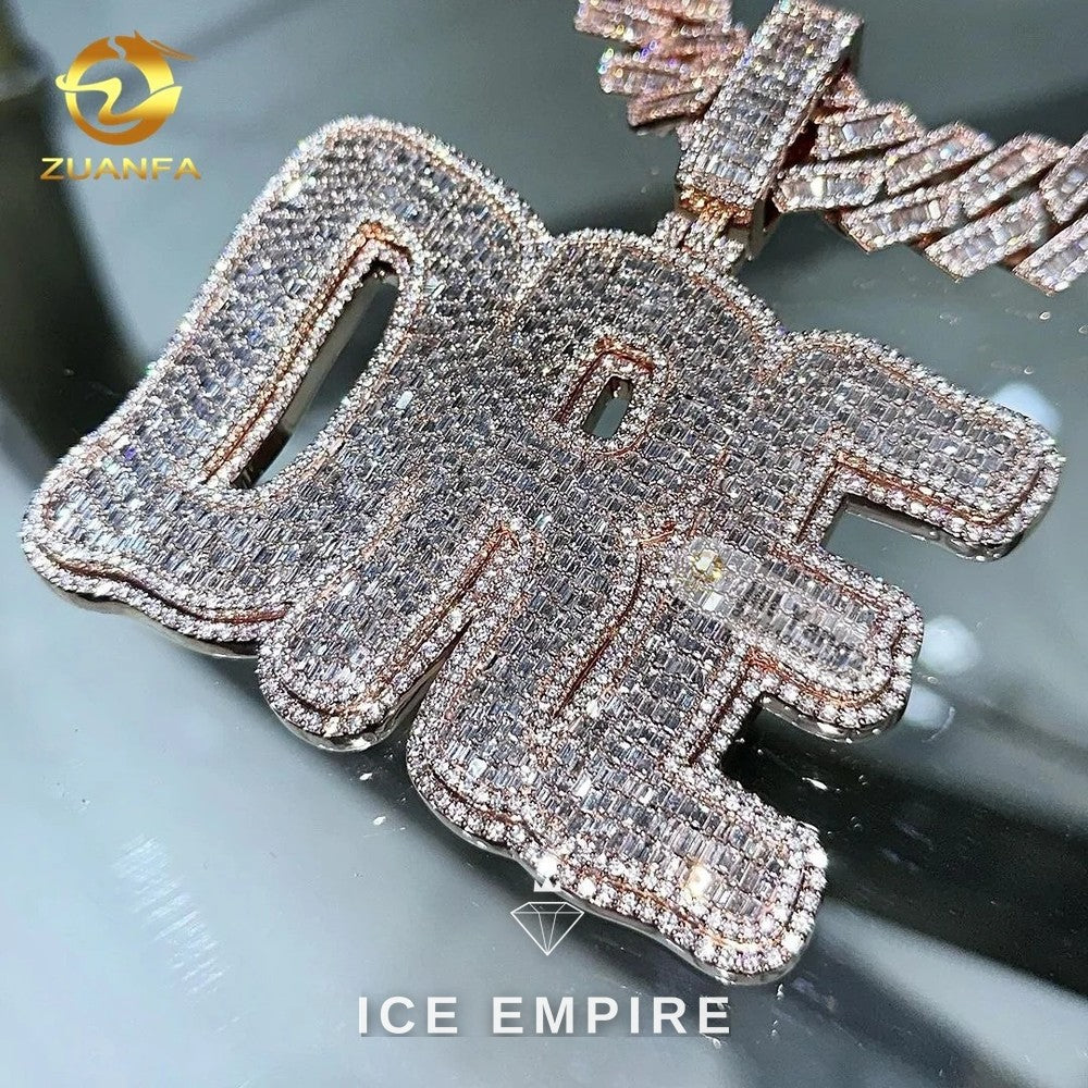 Iced Out Baguette 925 Silver Moissanite Pendant