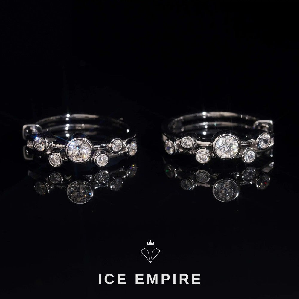 Iced Out Cluster 925 Silver Moissanite Hoop Earrings