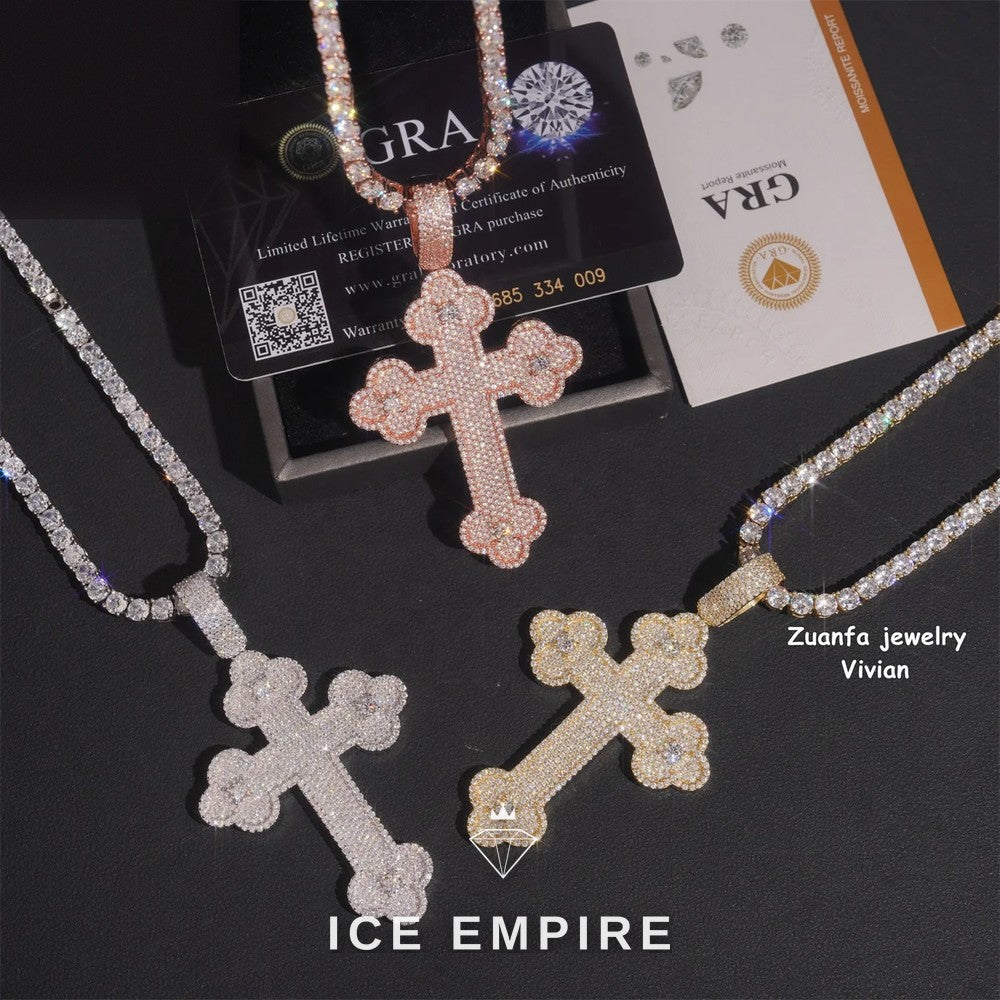 Iced Out Cross 925 Silver Moissanite Pendant