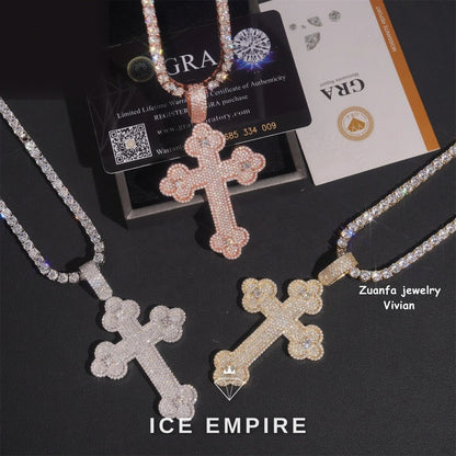 Iced Out Cross 925 Silver Moissanite Pendant
