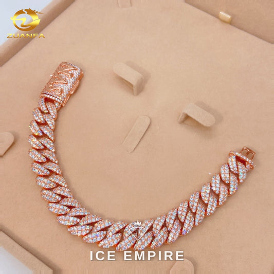 Iced Out Rose Gold Plated Moissanite Cuban Chain