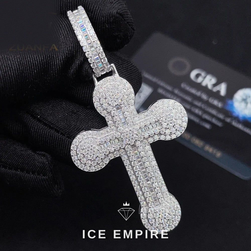 Iced Out Cross Rose Gold Plated Moissanite Pendant