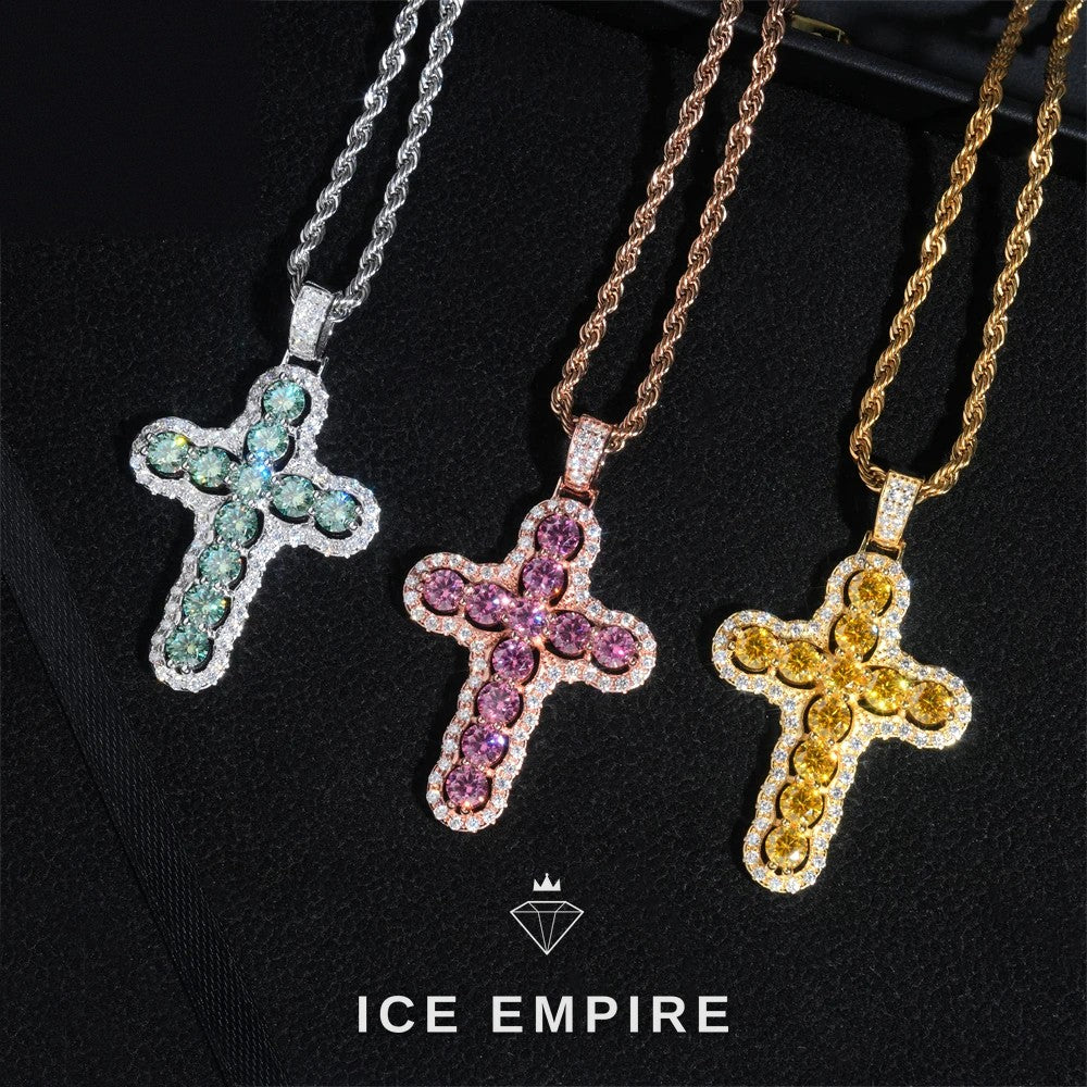 Iced Out Cross Rose Gold Plated Moissanite Rope Chain