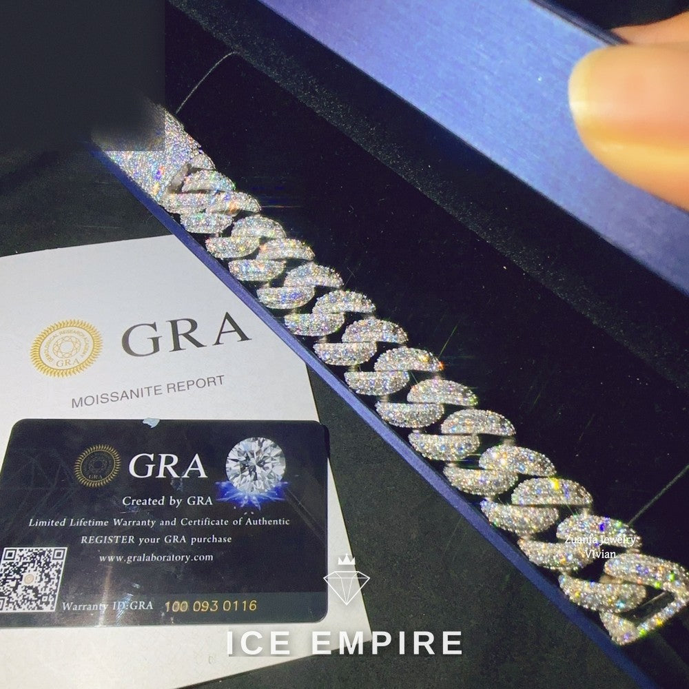 Iced Out 925 Silver Moissanite Cuban Chain