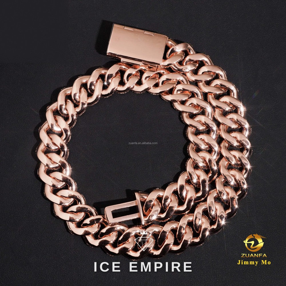 Iced Out Rose Gold Moissanite Cuban Chain