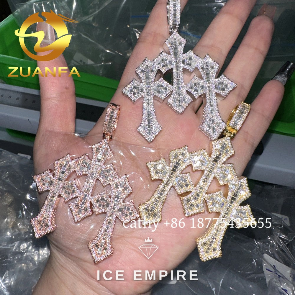 Iced Out Baguette Rose Gold Plated Moissanite Pendant