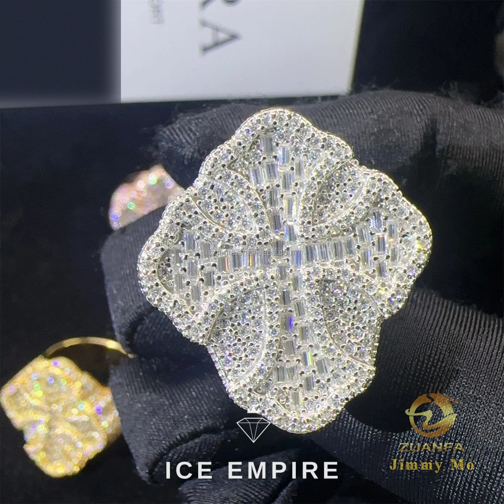 Iced Out Cross 925 Silver Moissanite Ring