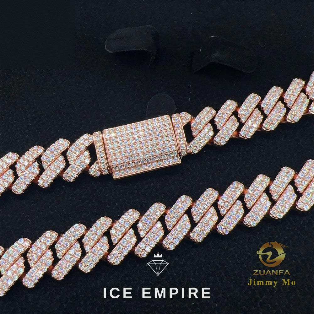 Iced Out Rose Gold Moissanite Cuban Chain