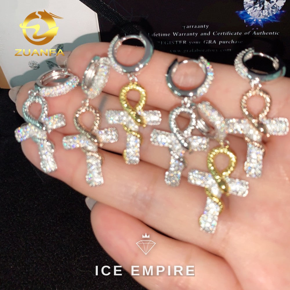 Iced Out Cross Gold Plated Moissanite Hoop Earrings