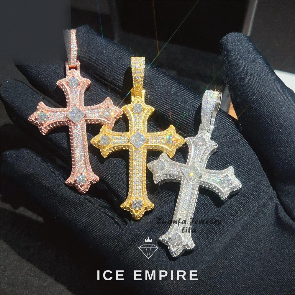Iced Out Cross Rose Gold Plated Moissanite Pendant