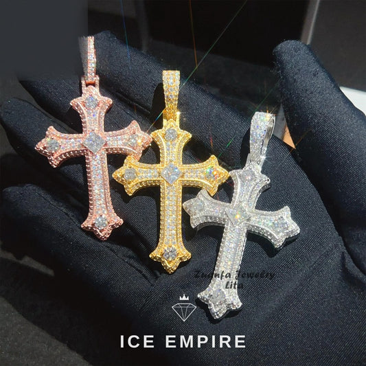 Iced Out Cross Rose Gold Plated Moissanite Pendant