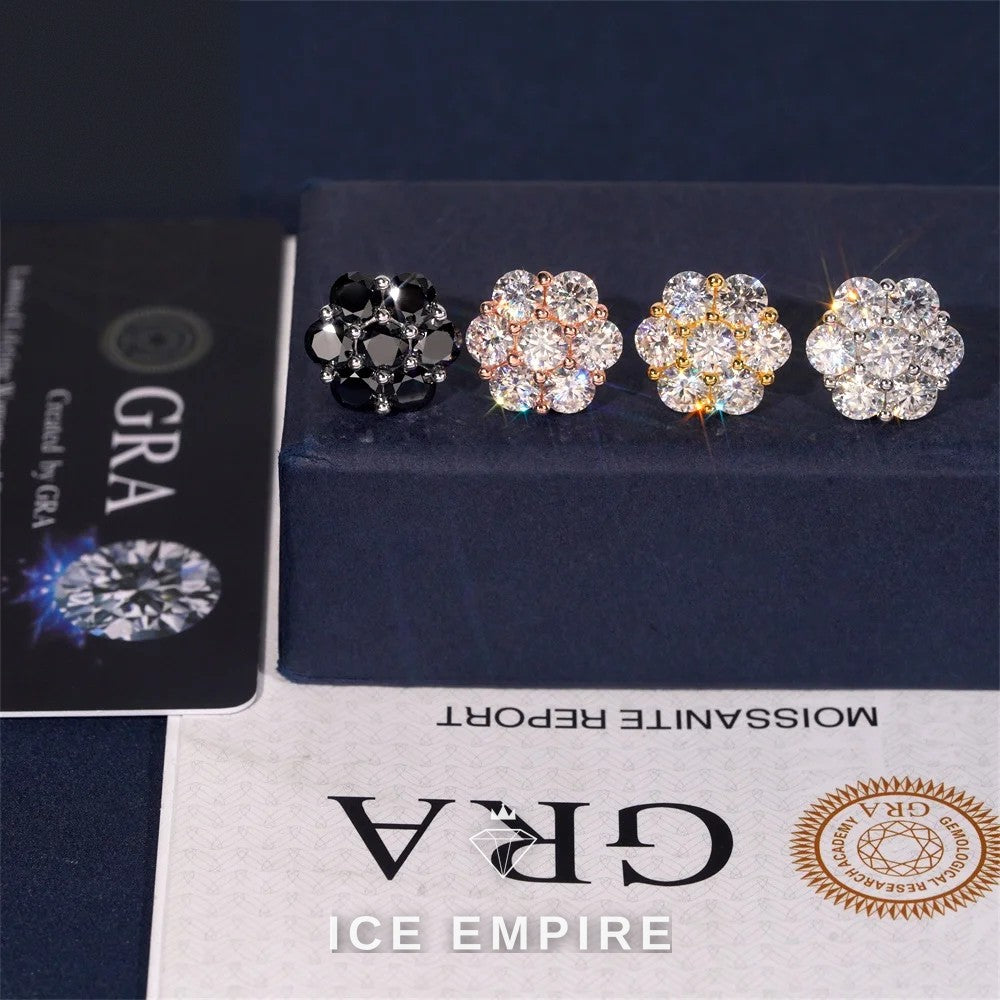 Iced Out Cluster 925 Silver Moissanite Stud Earrings
