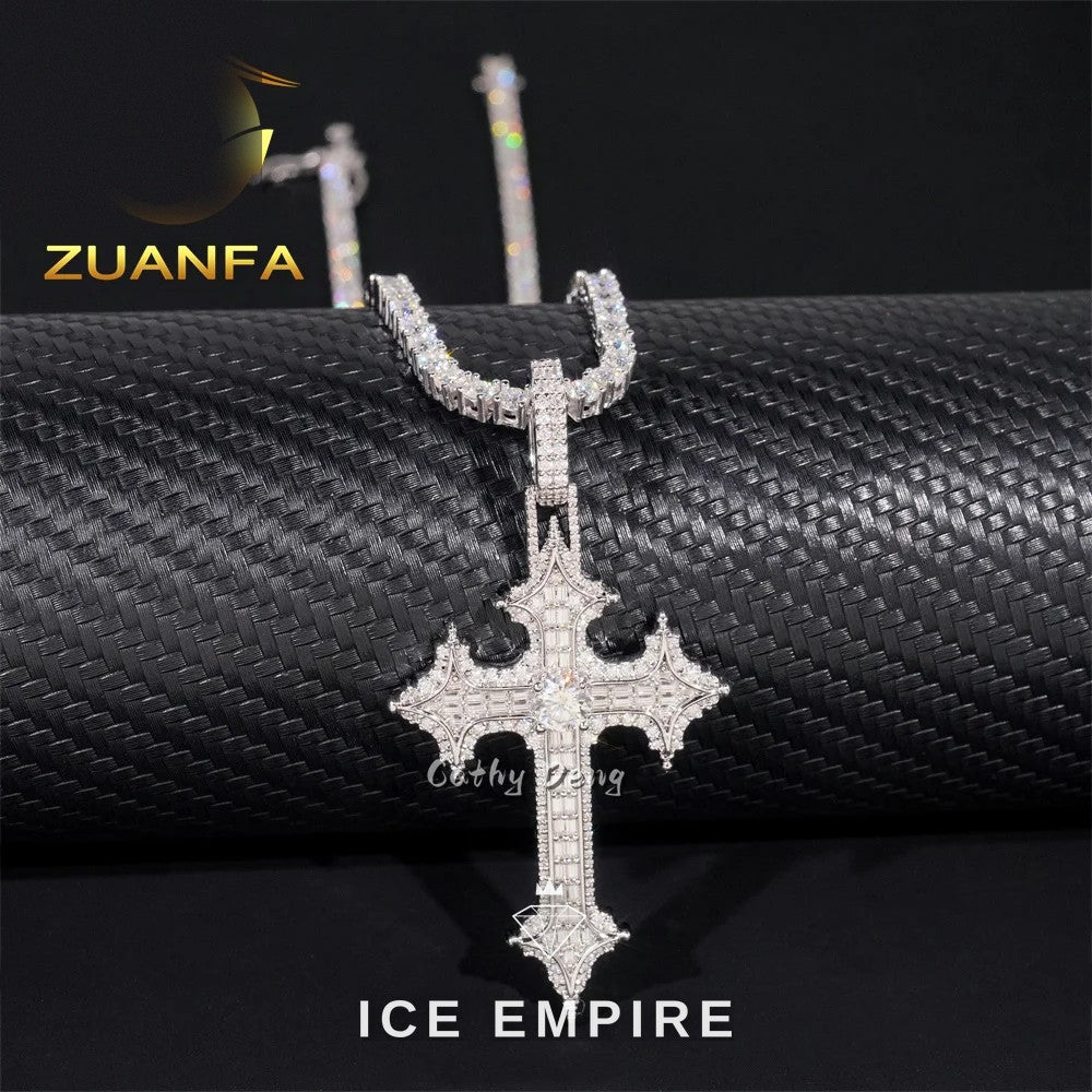 Iced Out Cross Rose Gold Plated Moissanite Pendant