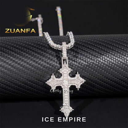 Iced Out Cross Rose Gold Plated Moissanite Pendant