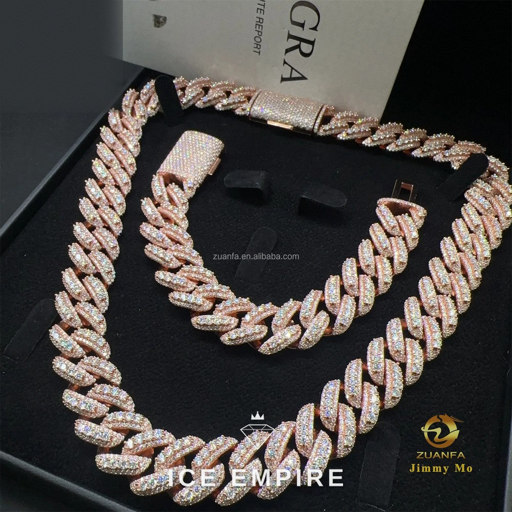 Iced Out Rose Gold Moissanite Cuban Chain