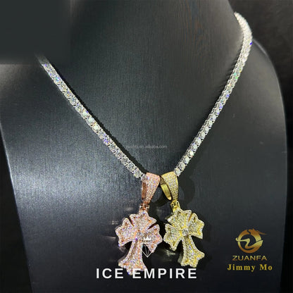 Iced Out Cross 925 Silver Pendant