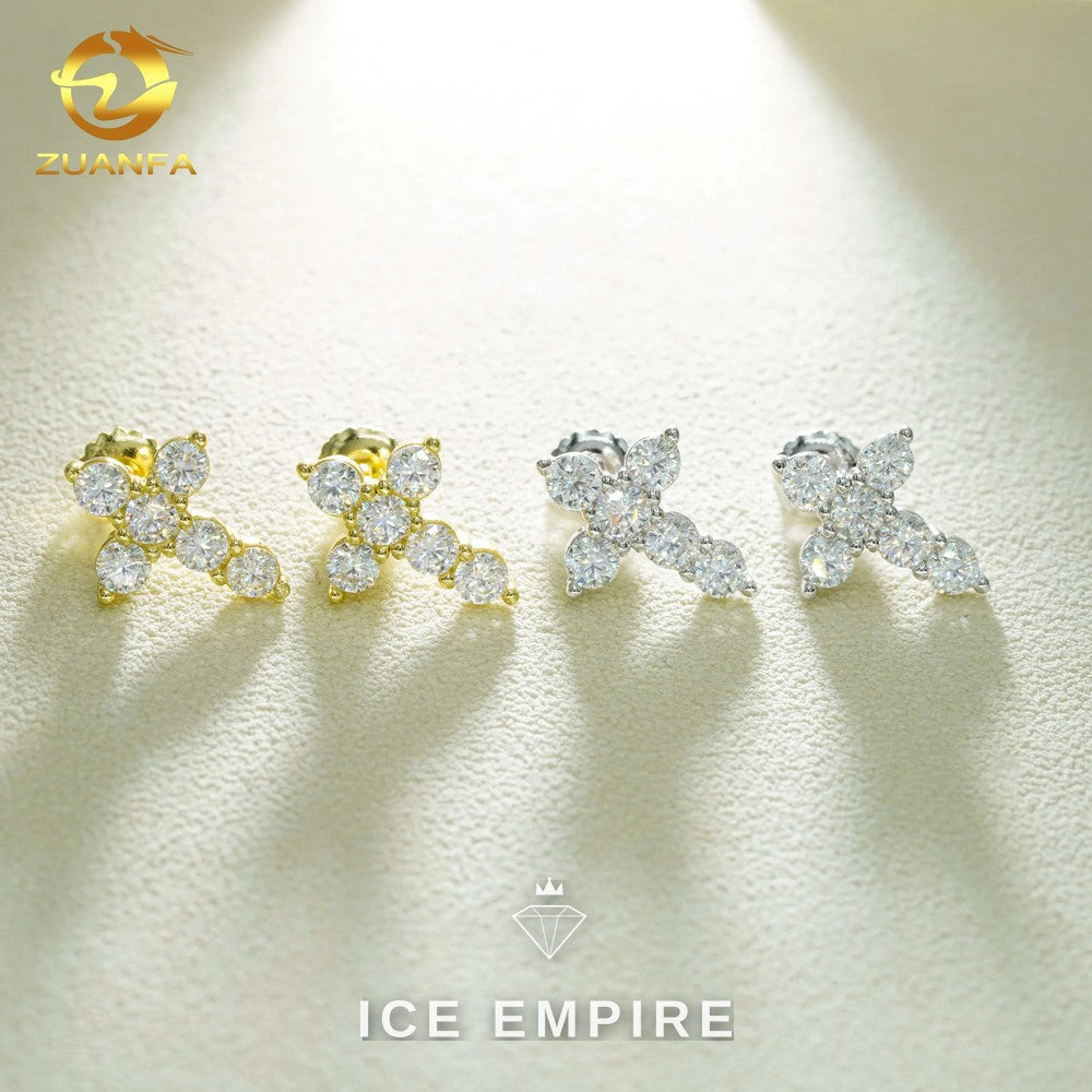Iced Out Cross Gold Plated Moissanite Earrings