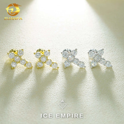 Iced Out Cross Gold Plated Moissanite Earrings