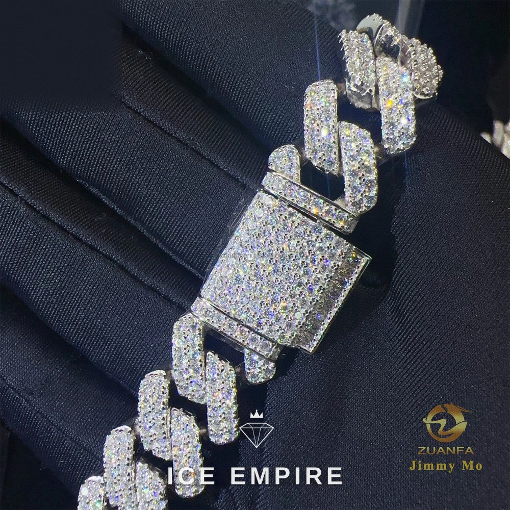Iced Out 925 Silver Moissanite Cuban Chain