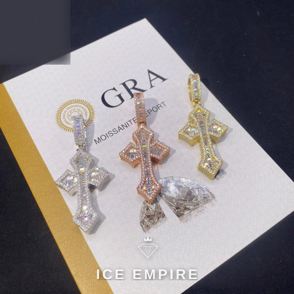 Iced Out Baguette 925 Silver Pendant