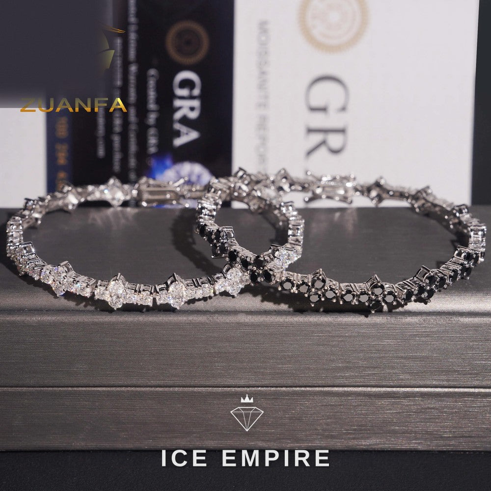 Iced Out Cluster 925 Silver Moissanite Tennis Chain
